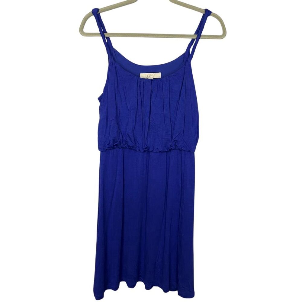 LOFT Women's Midi Dress Medium Blue Twist Strap Summer